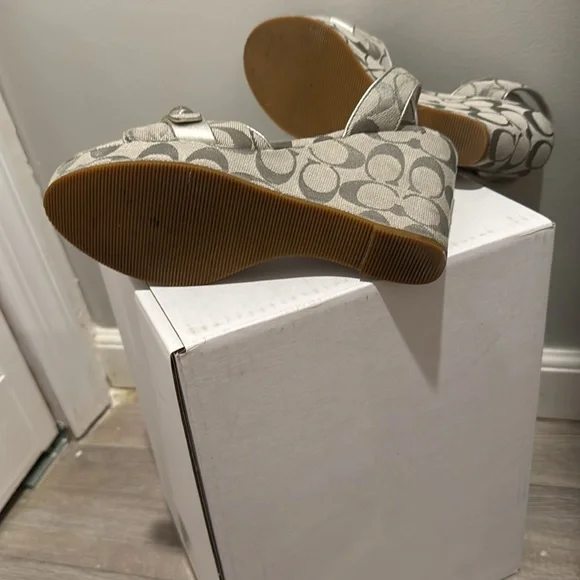 Coach Silver Gray Signature Wedge Sandals - Picture 2 of 3